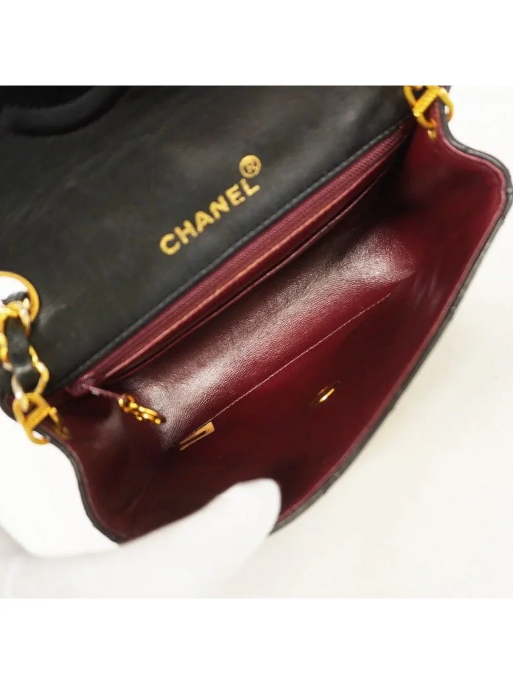 Chanel Shoulder Bag Quilted Lambskin Black Gold